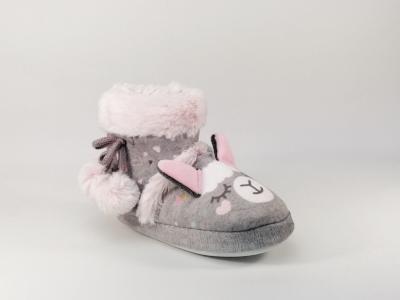 Chaussons mignons pour fille, bottillons LAMA gris/rose à velcro