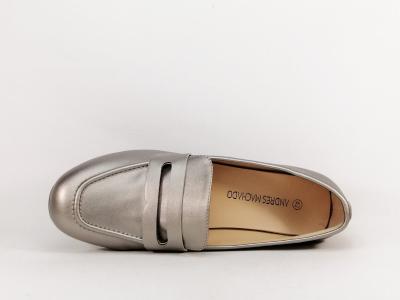 Mocassin femme grande taille argent chic à talon destockage ANDRES MACHADO AM6009 à pas cher