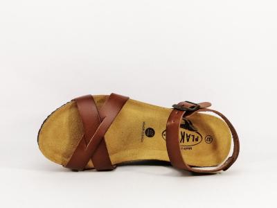 Sandale compensée femme cuir marron confortable PLAKTON so final - Fabrication Espagne