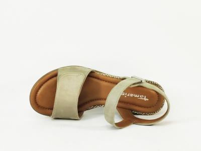 Sandale femme TAMARIS 28118 chic et confort compensée vert sauge à scratch - VEGAN