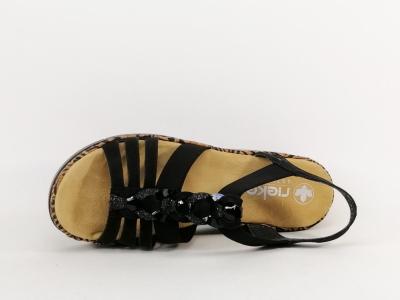 Sandale noire femme grand confort chic semelle antistress à élastiques RIEKER V3902