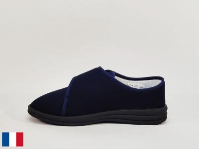 Chausson femme été pieds sensibles à scratch coton toile marine fabrication France BOSSI luron