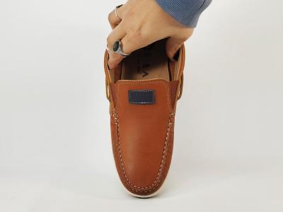 Chaussure bateau homme cuir souple camel pieds larges grand confort ORLAND 24053