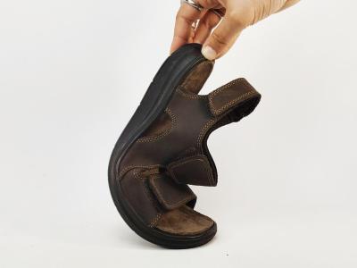 Sandale de marche homme confortable cuir marron à scratch destockage IMAC 753071