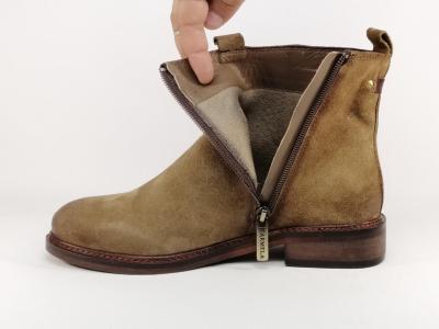 Bottines plates femme cuir nubuck taupe confortable et souple destockage CARMELA 160930 TAUPE
