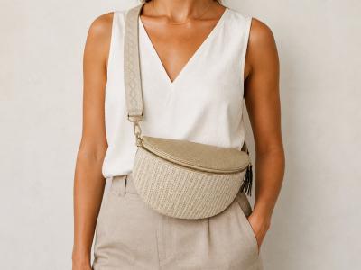 Sac banane femme pas cher chic doré raphia beige tendance MARO S12-26 light gold