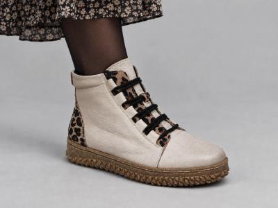 Basket montante femme cuir souple beige leopard confortable tendance PEDRO TORRES 877BON1