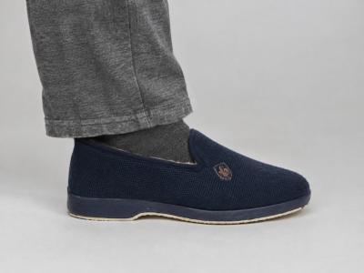 Chaussons chauds homme charentaise fourrée pure laine SOCA 0591 marine