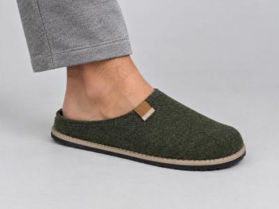 Chausson homme confortable semelle amovible dessus kaki feutre recycle OUF Mynes