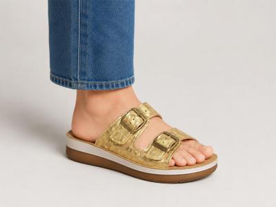 Claquette femme confortable semelle cuir tendance MORAN'S drure beige compensée à pas cher