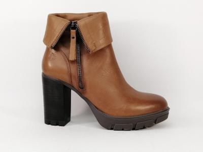 Bottines à talon haut femme destockage CARMELA 67916 cuir camel