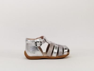 Chaussure d'été cuir argent pour fille bébé destockage ASTER Ofilie