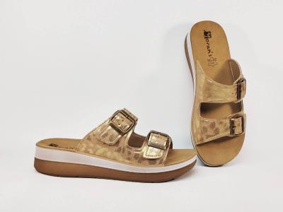 Claquette femme confortable semelle cuir tendance MORAN'S drure beige compens�e � pas cher