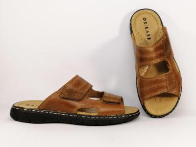 Mule homme cuir camel grand confort pieds larges  velcro ORLAND 23026
