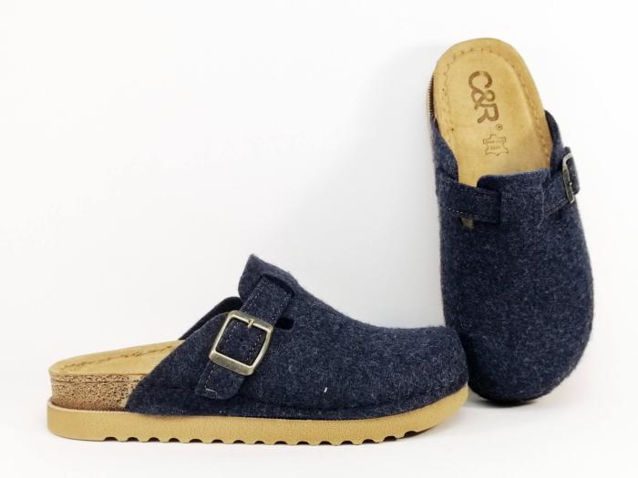 Sabot femme feutre recyclé bleu marine CHIC & RELAX mozina semelle cuir confortable