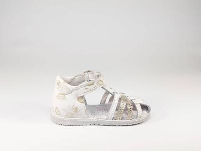 Sandale cuir blanc à scratch en destockage BOPY Rochelle pour fille