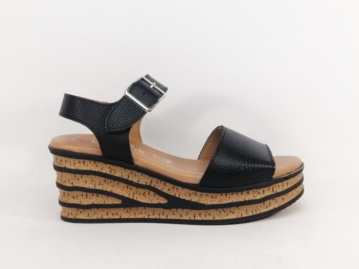 Sandale compensée plateforme femme cuir noir souple confortable et chic VALERIA'S 1964