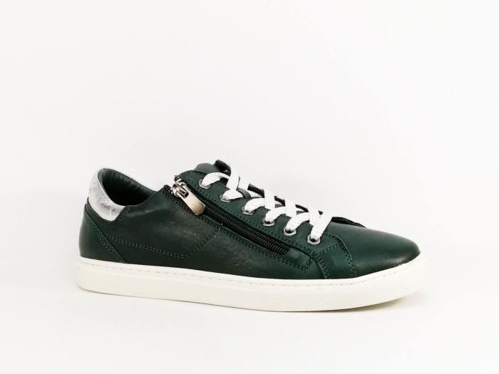 Basket femme cuir souple vert confortable à pas cher destockage COTEMER elkena cuir plissé effet vieilli