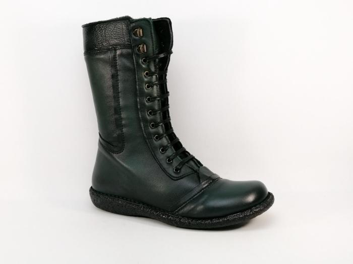 Botte femme cuir souple vert foncé à lacets BRAN’S 516 Fabrication Espagne 