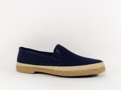 Chaussure homme sans lacet toile marine ajoure SOCA 0016  pas cher - fabrication Espagne