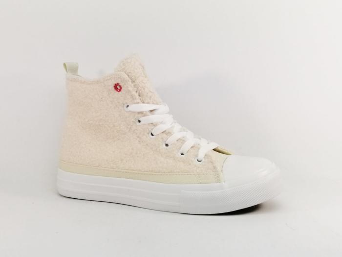 Chaussures montantes femme tendance dessus bouclé blanc cassé confortable à pas cher BANANA MOON roy