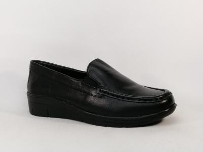 Mocassins femme compenss pieds sensibles grand confort cuir noir AYOKA dastor sans lacets