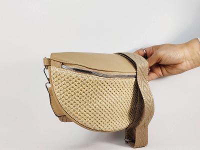 Sac banane femme pas cher chic taupe beige raphia tendance MARO S12-30