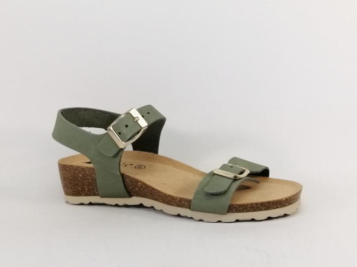 Sandale compensée femme semelle confortable cuir vert destockage MORAN'S Jouty à pas cher