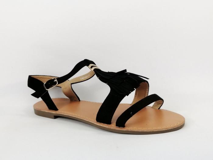 Sandale noire plate à frange en grande pointure femme CINK ME DM-HS759