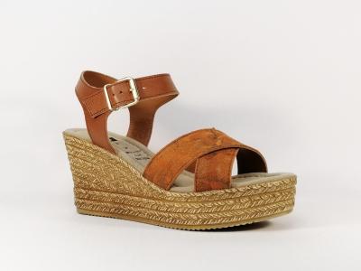 Sandale compense en cuir orange AGORA Pavana femme fabrique en Italie