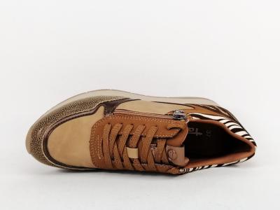 Basket femme tendance et confortable TAMARIS 23603-42 cognac zebre vegan
