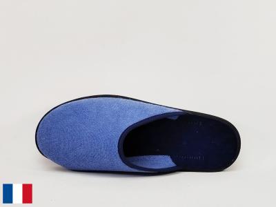 Chausson homme été mule bleu coton pieds sensibles made in France BOSSI ulysse à pas cher
