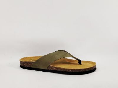 Tong homme cuir vert souple semelle confortable à mémoire de forme PLAKTON brandy pistacho