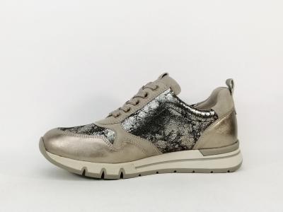 Baskets femme pieds larges confortable cuir taupe metallic CAPRICE 23757 largeur H