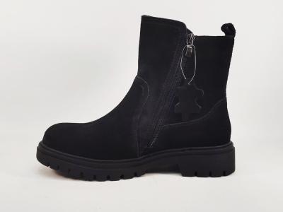 Boots fourrée femme pas cher cuir daim noir confortable et souple ARISE B972614