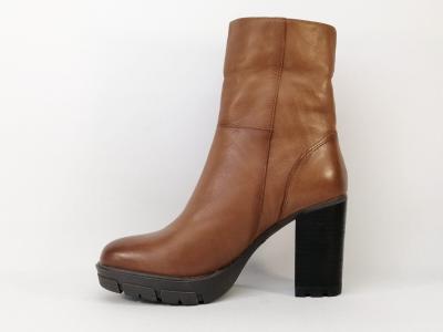 Bottines à talon haut femme destockage CARMELA 67916 cuir camel