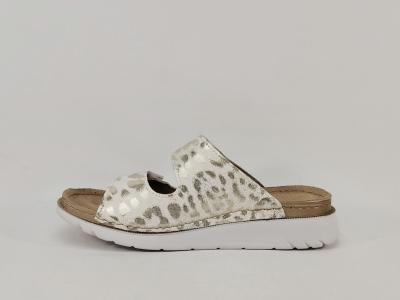 Mules femme confortables semelle cuir chic blanc argent à scratch MORAN'S dabure