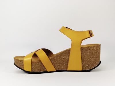 Sandale compensée jaune tout cuir semelle bio PLAKTON So final pour femme