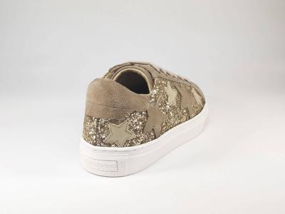Tennis en cuir taupe et or à lacets en destockage TROPEZIENNES Norton pour femme