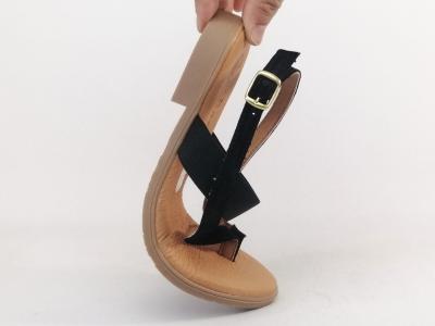 Sandale plate tong femme cuir noir chic confortable CAP BASSIN 24095 à pas cher