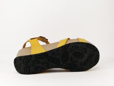 Sandale compensée jaune tout cuir semelle bio PLAKTON So final pour femme