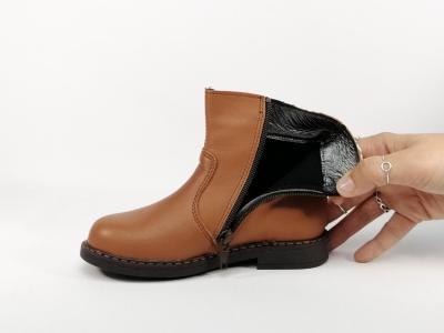 Bottine fille destockage BOPY sorene cuir camel avec zip à pas cher