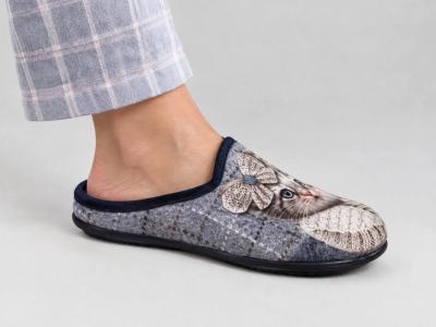 Chausson mule femme motif chat originale et confortable en velours CHIC & RELAX ramilia à pas cher