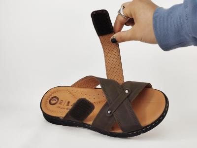 Mules homme cuir confortable pieds larges à scratch ORLAND 26083 marron