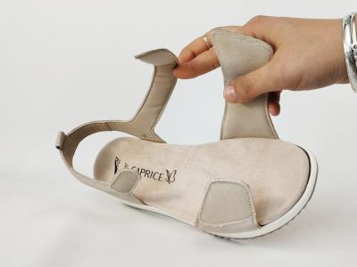 Sandale femme pied large chic et confortable à velcro CAPRICE 28702 cuir or largeur G