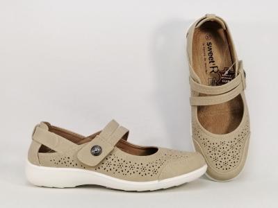 Babies beige femme confortable velcro et semelle en cuir SWEET'R myrthio ajoure