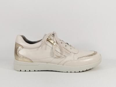 Basket confortable femme pied large cuir souple beige CAPRICE 23765 