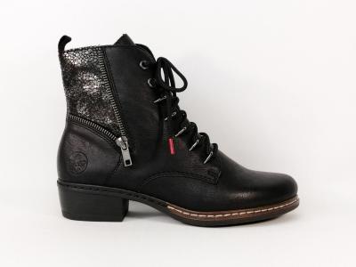 Bottine femme chic et originale noire à lacets RIEKER Y0800-00 confortable