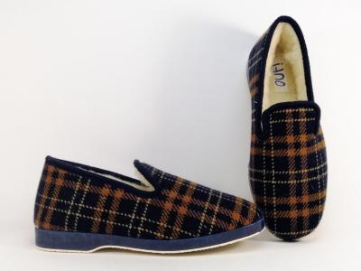 Chaussons chauds homme charentaise fourre pure laine carreaux CHIC RELAX OUF moret