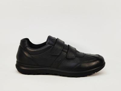 Chaussures homme pieds larges grand confort cuir noir à velcro destockage IMAC 851490